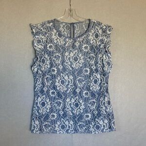 WHBM White House Black Market Dusty Blue Lace Sleeveless Top Size XL